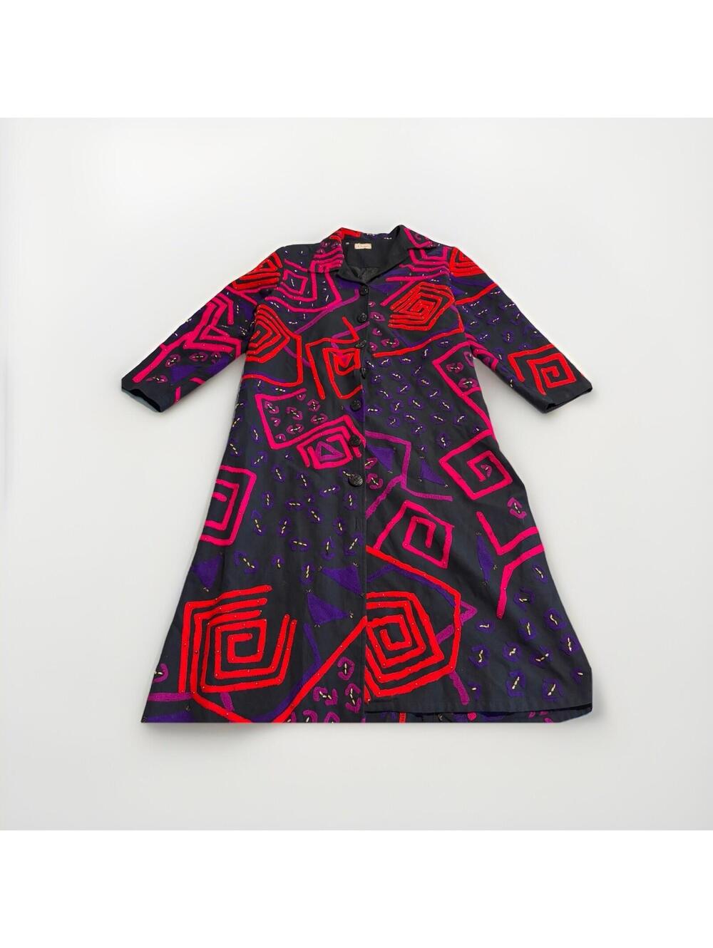 Vintage JA resorts Embroidered Coat Jacket Brocade Silk Womens Sz XL Red Multi